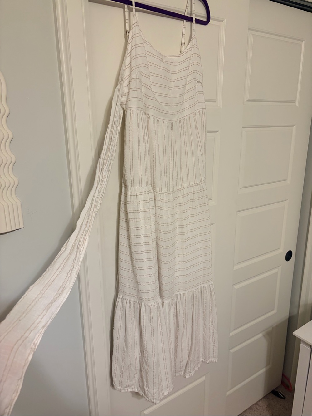 Boutique XL Ivory Striped Tiered Midi Dress Boho Cottagecore